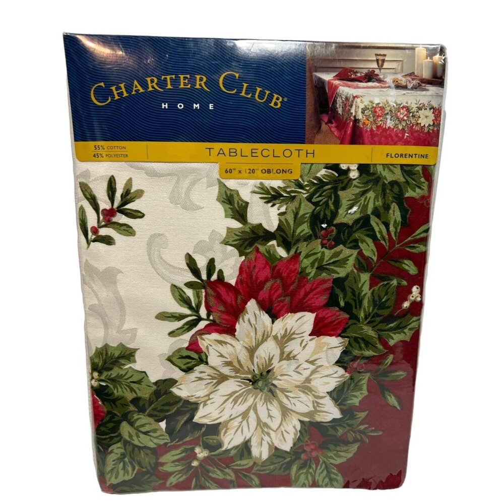 New Charter Club Florentine Holiday Tablecloth 60" x 120" Oblong Macys Dining